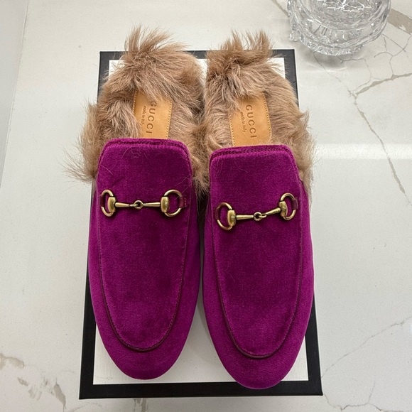 Gucci Velvet Princetown Slippers w. Fur - Picture 7 of 8